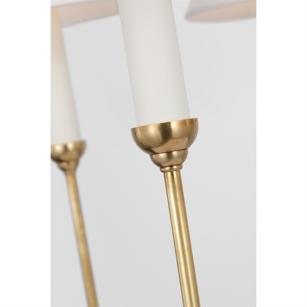 Visual Comfort Ingela White Silk Pleated Antique Brass Shaded Chandelier|