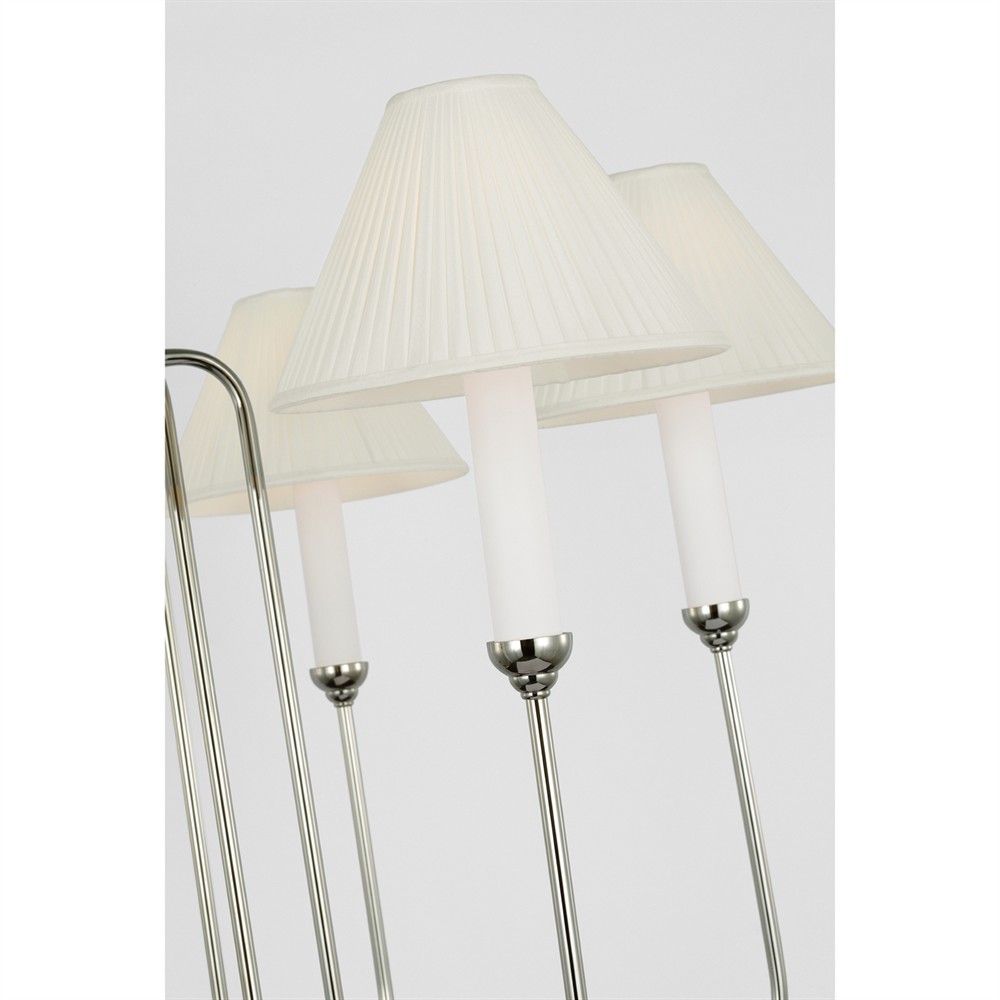 Visual Comfort Ingela White Silk Pleated Polished Nickel Shaded Chandelier|