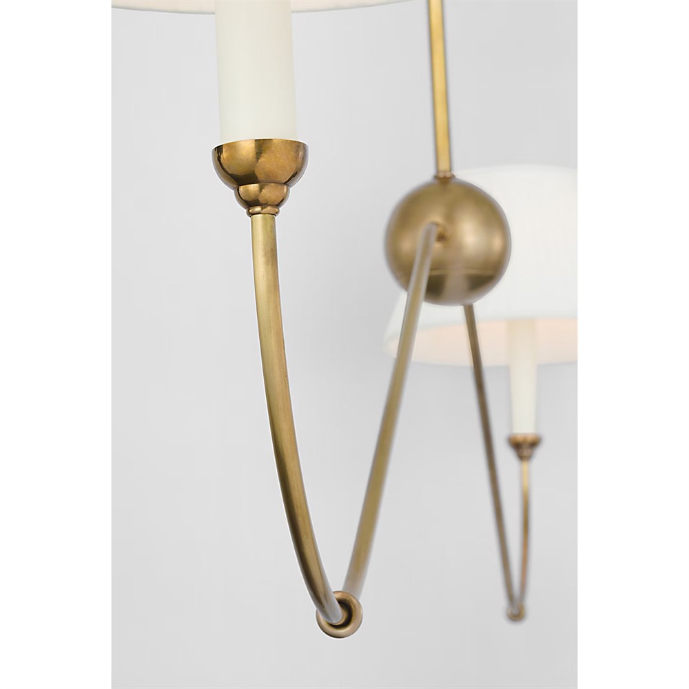 Visual Comfort Ingela White Silk Pleated Antique Brass Shaded Linear Chandelier|