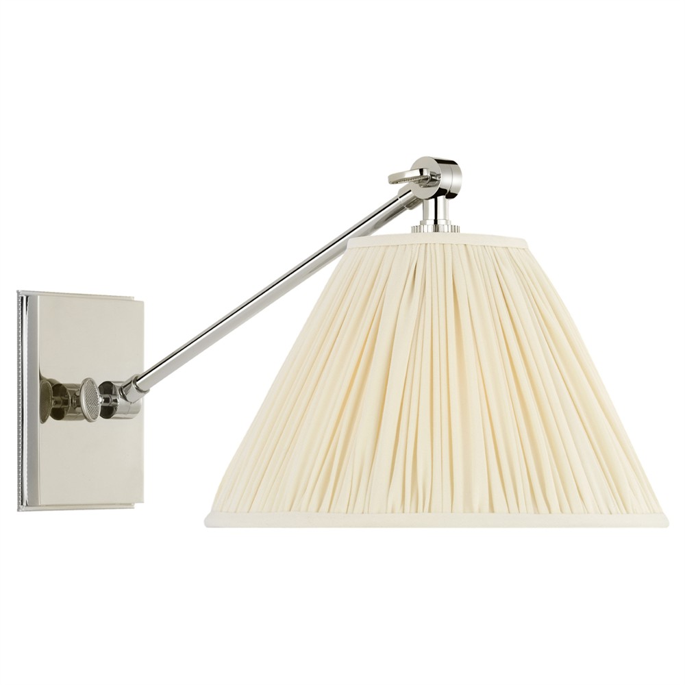 Visual Comfort Wimberley White Silk Pleated Nickel Single Library Wall Light|