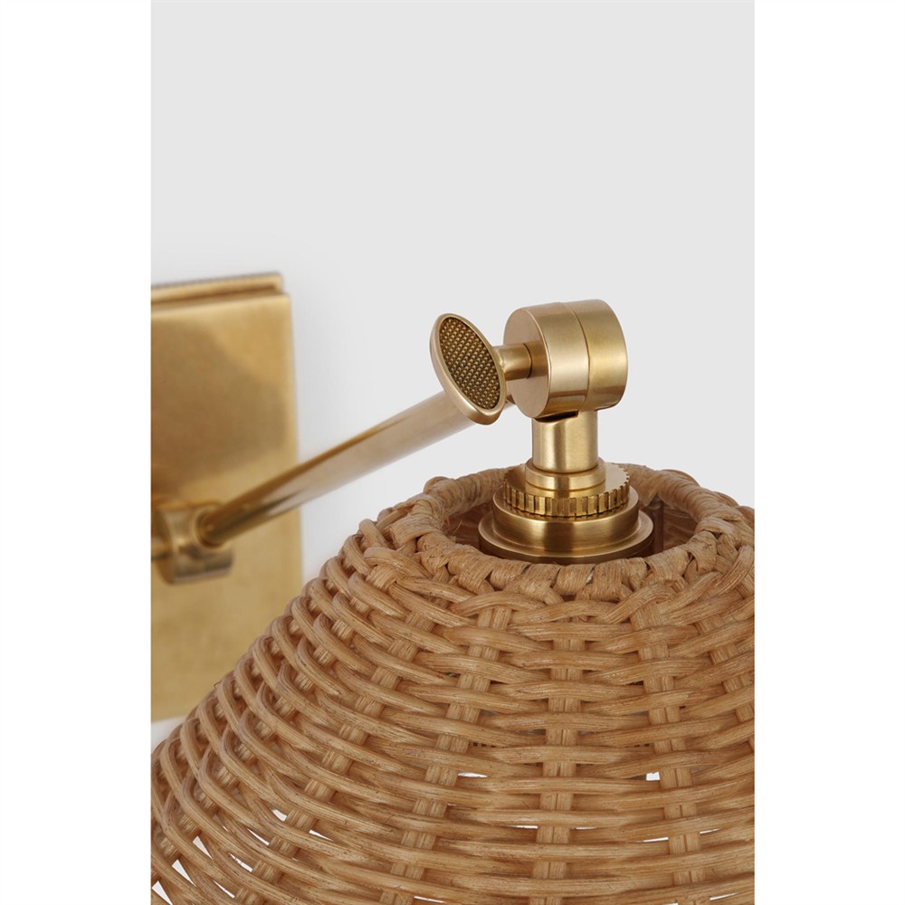 Visual Comfort Wimberley Natural Wicker Soft Brass Single Library Wall Light|