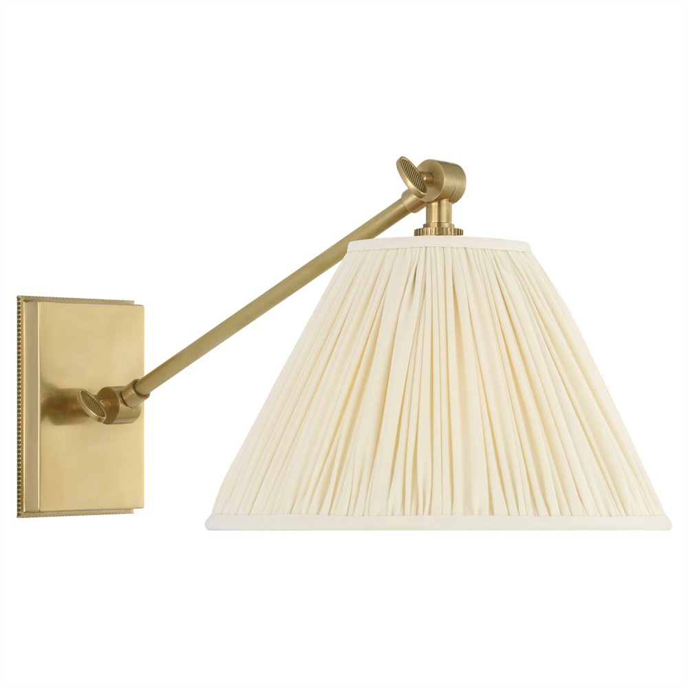 Visual Comfort Wimberley White Silk Pleated Soft Brass Single Library Wall Light|