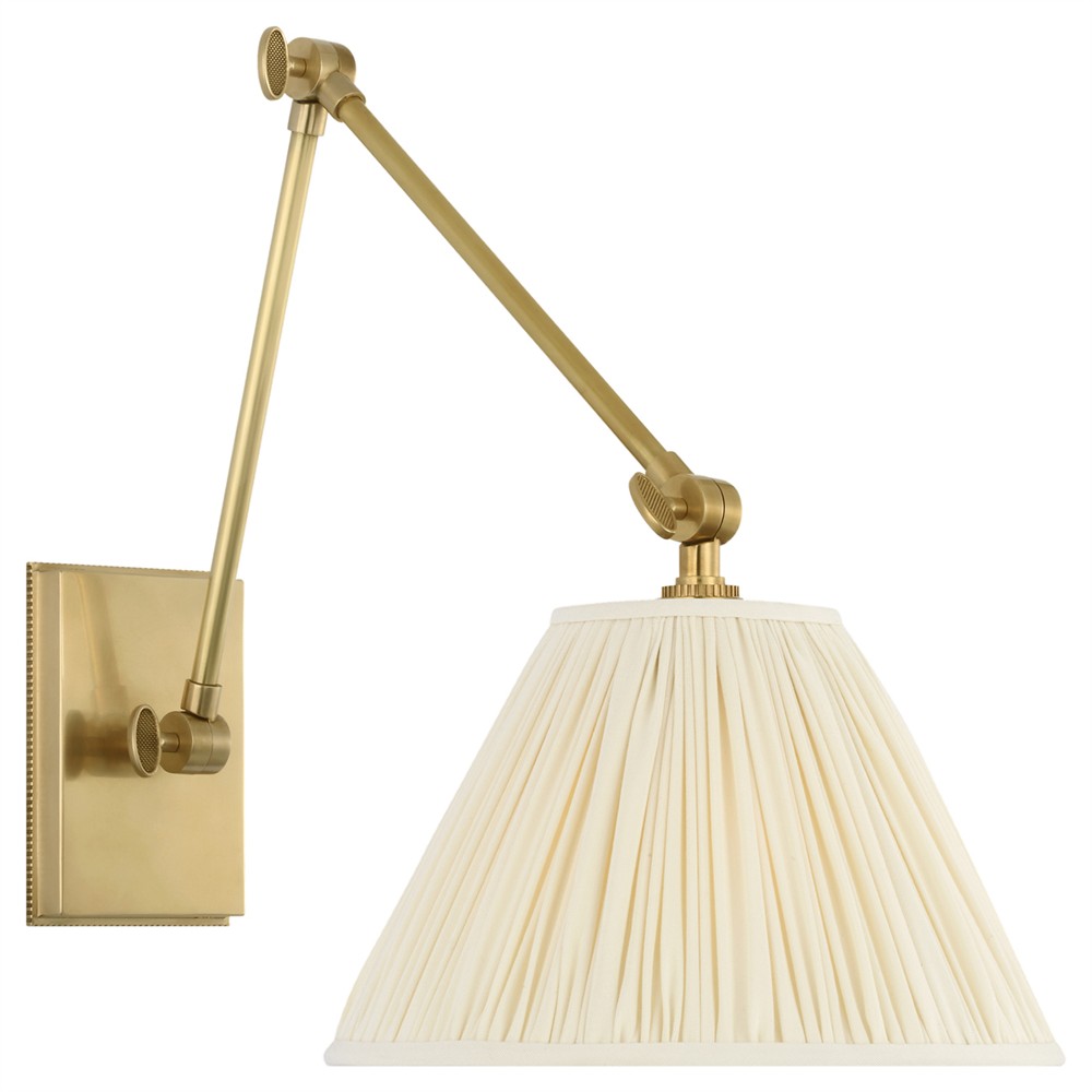 Visual Comfort Wimberley White Silk Pleated Soft Brass Double Library Wall Light|