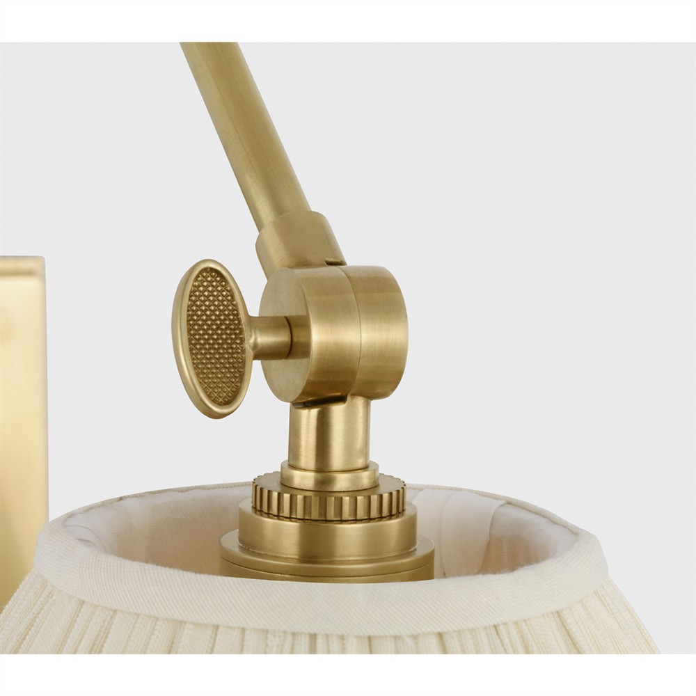 Visual Comfort Wimberley White Silk Pleated Soft Brass Double Library Wall Light|