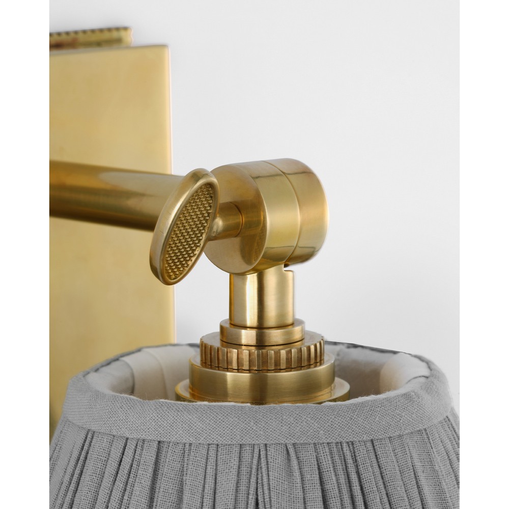 Visual Comfort Wimberley Blue Linen Pleated Soft Brass Bedside Wall Light|