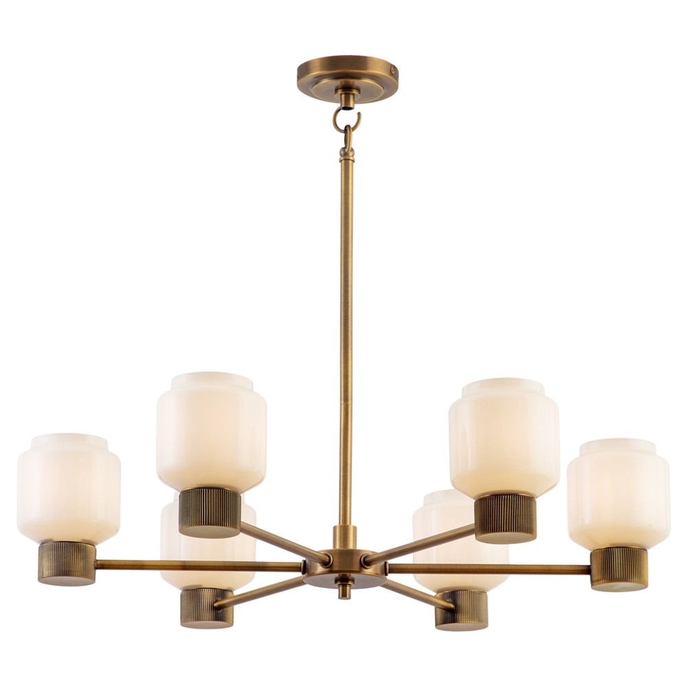 Marceau Updated Traditional White Opal Glass Shade Chandelier|