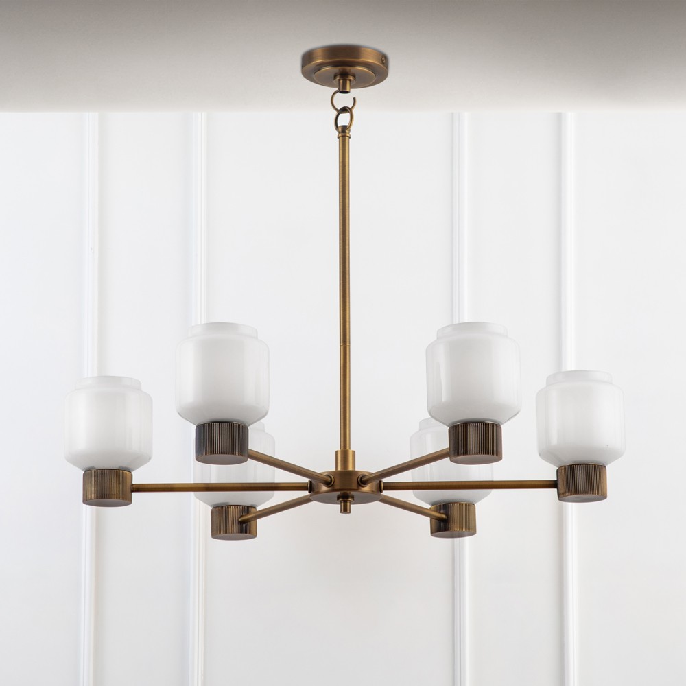 Marceau Updated Traditional White Opal Glass Shade Chandelier|