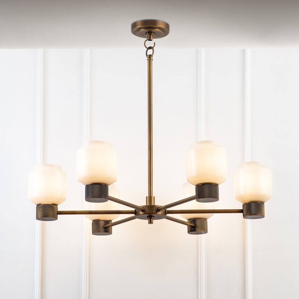 Marceau Updated Traditional White Opal Glass Shade Chandelier|