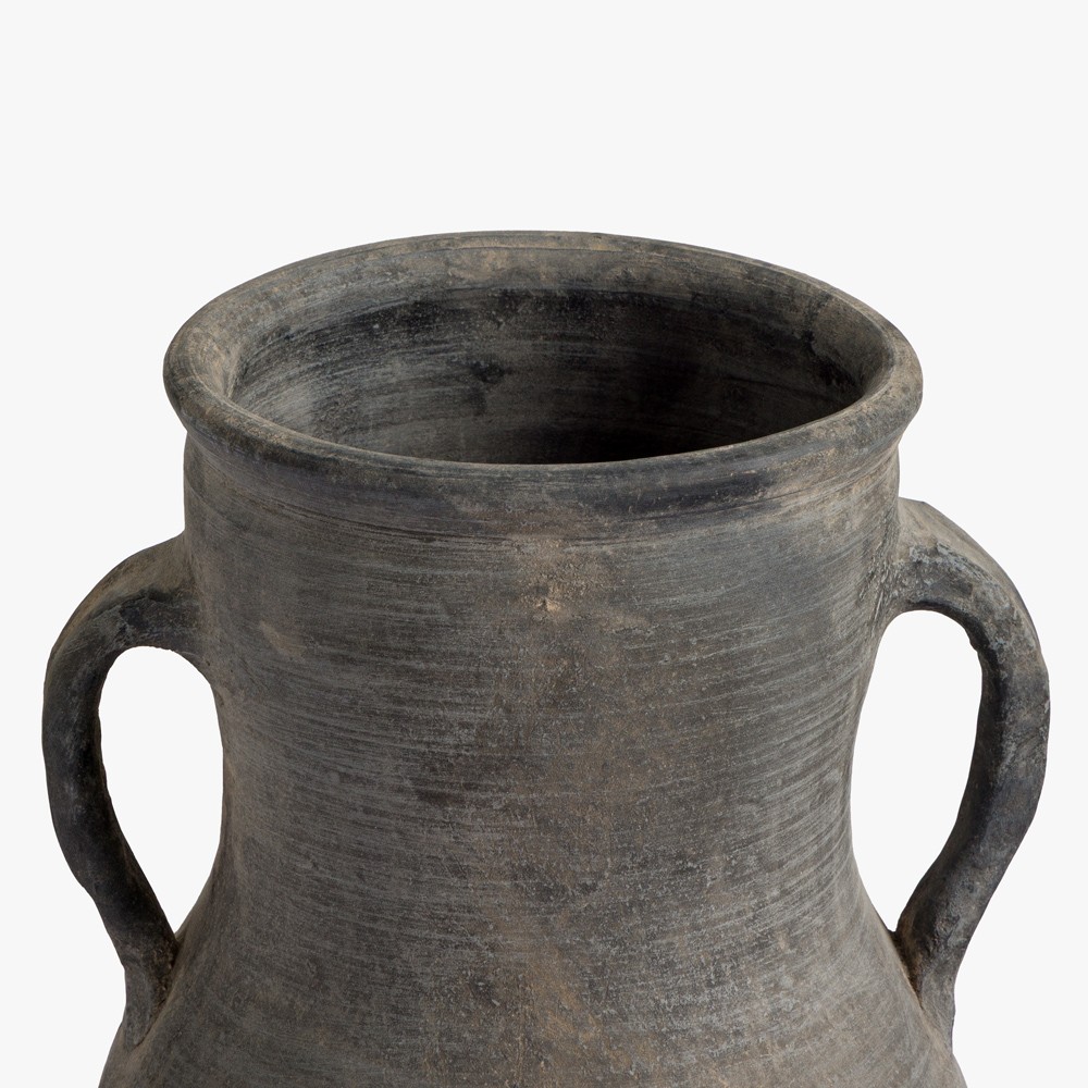 Laguna Traditional Antique Grey Terracotta Two-Handle Vase|