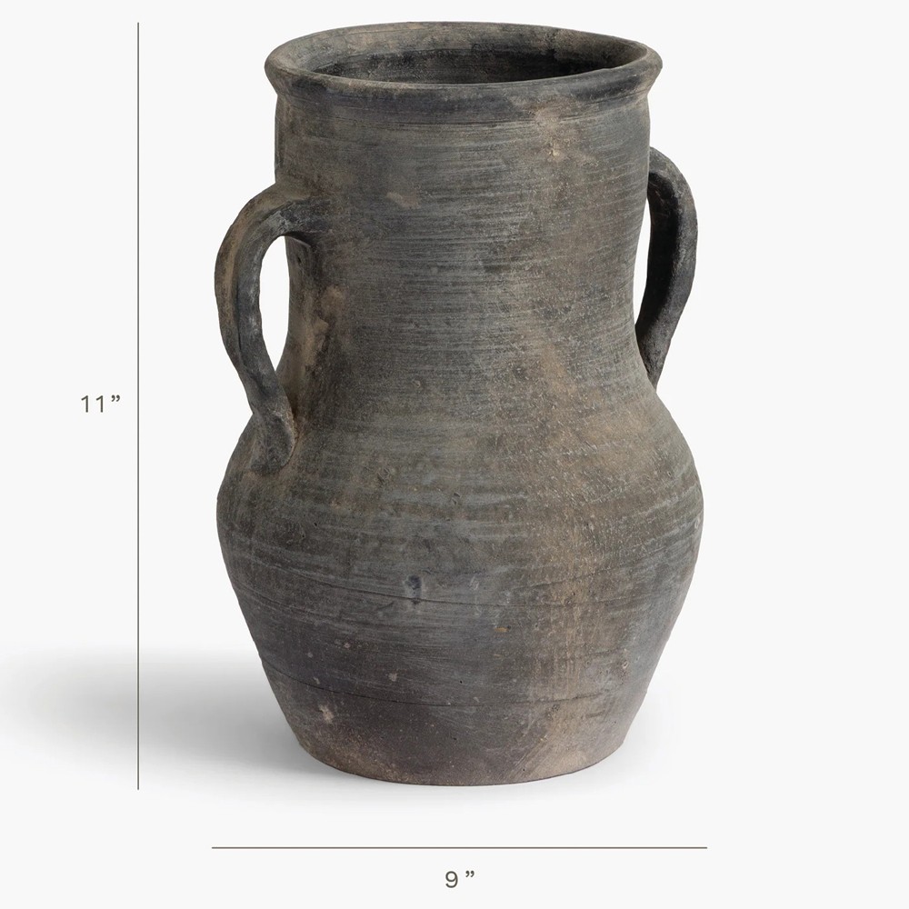 Laguna Traditional Antique Grey Terracotta Two-Handle Vase|