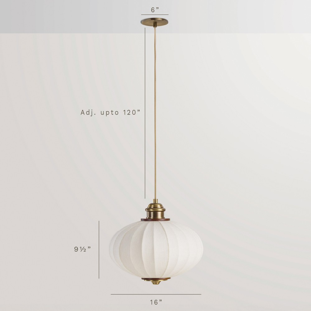 Elio Modern Antique Brass White Linen Globe Pendant - 16"|