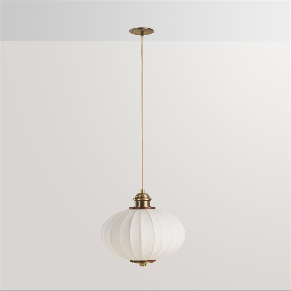 Elio Modern Antique Brass White Linen Globe Pendant - 16"|
