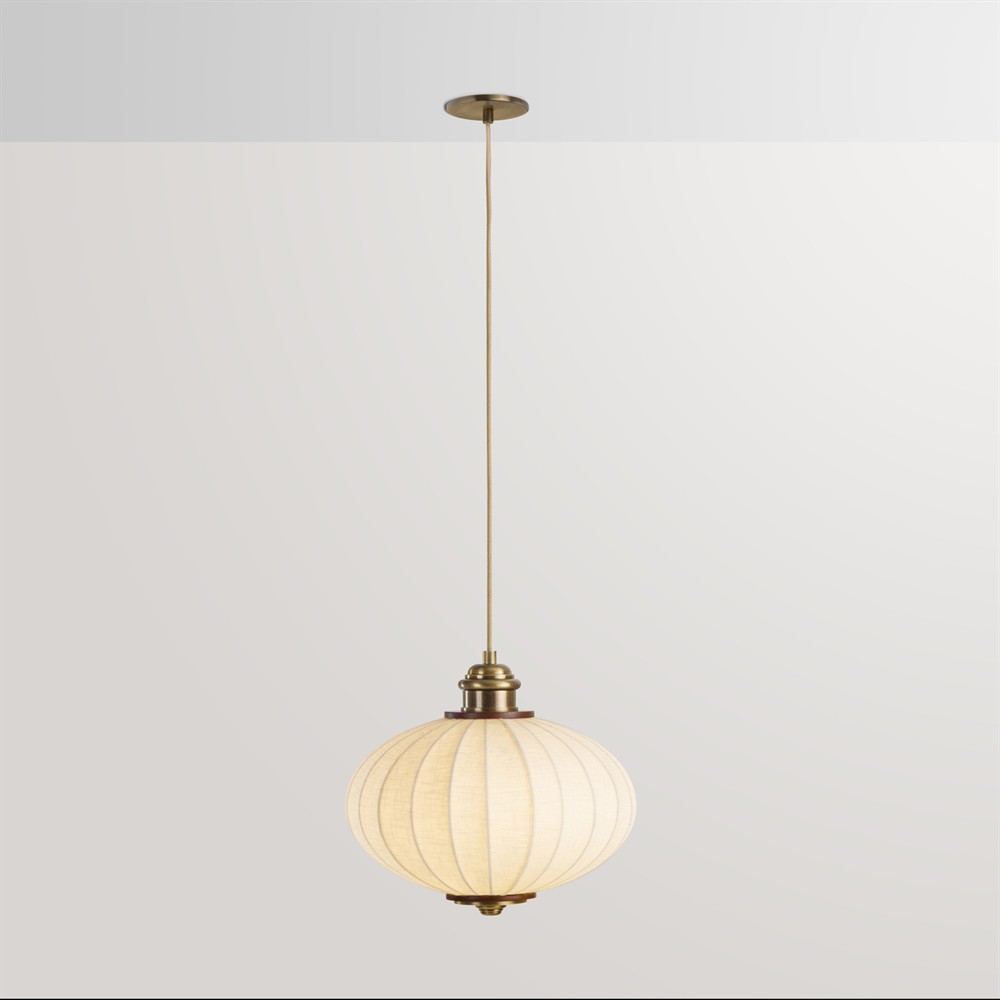 Elio Modern Antique Brass White Linen Globe Pendant - 16"|