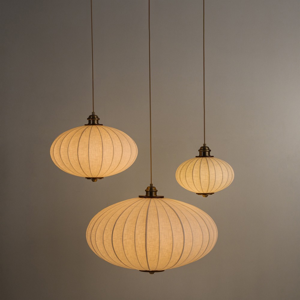 Elio Modern Antique Brass White Linen Globe Pendant - 16"|