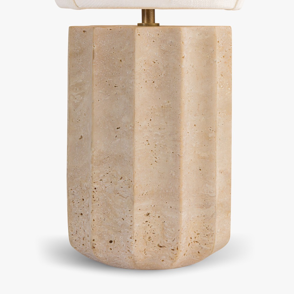 Portofino Coastal Natural Travertine White Linen Shade Table Lamp|