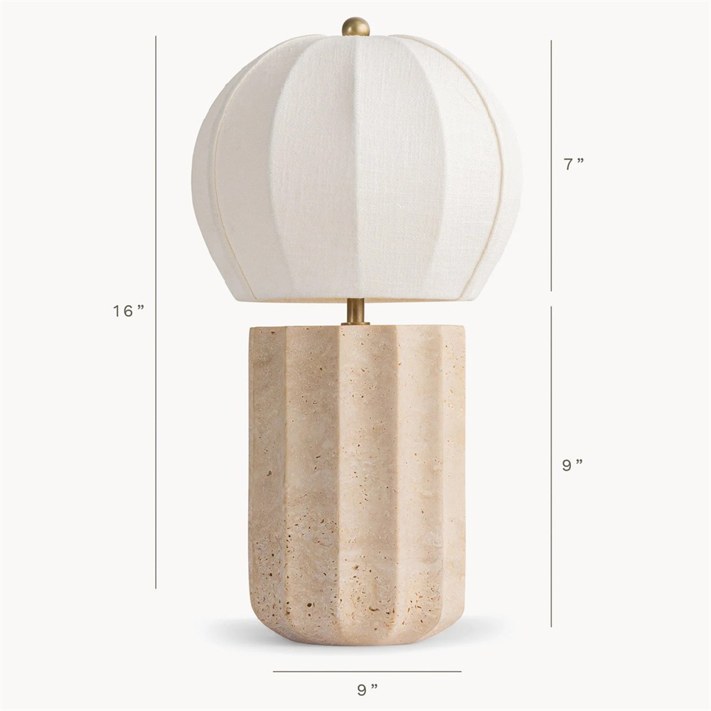 Portofino Coastal Natural Travertine White Linen Shade Table Lamp|