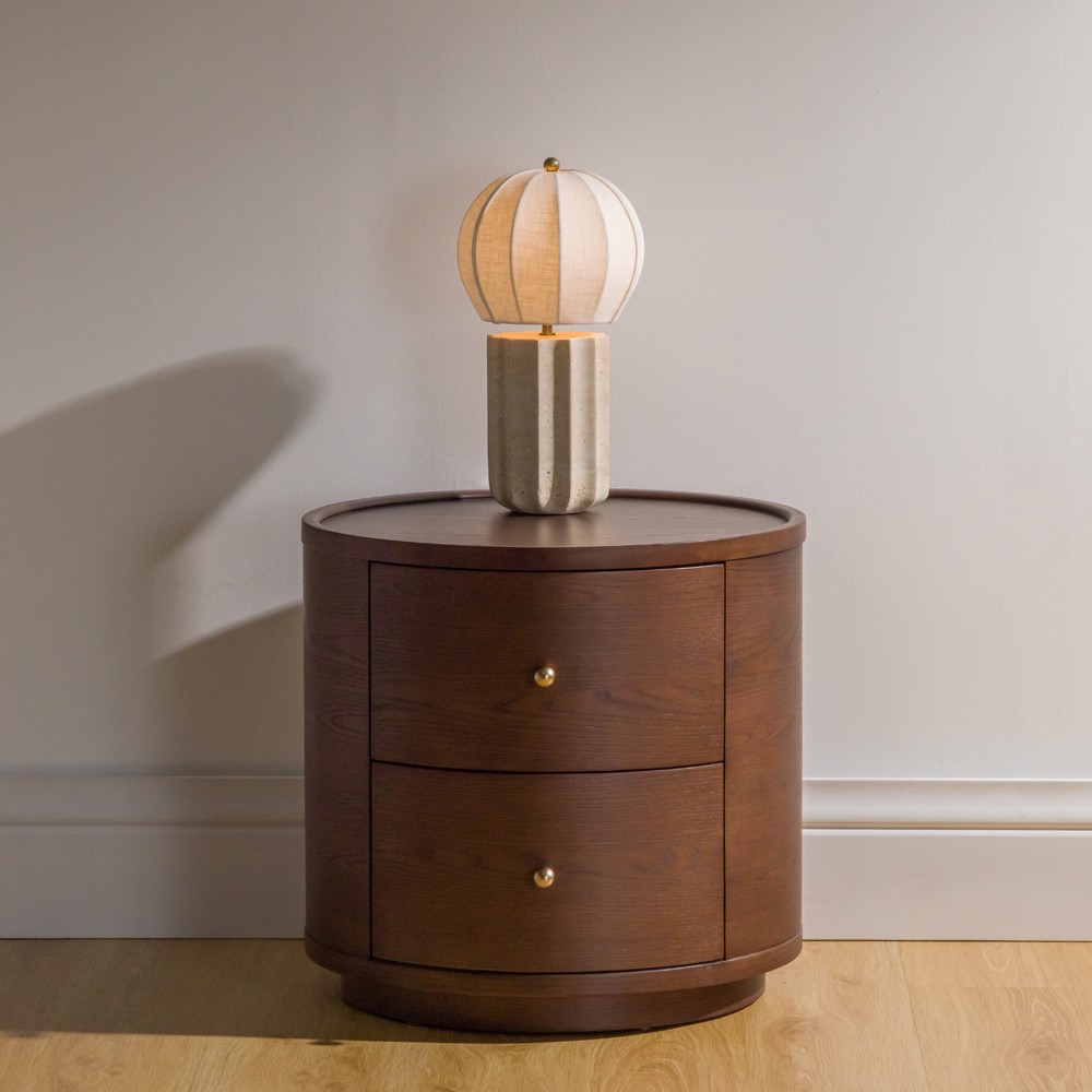 Portofino Coastal Natural Travertine White Linen Shade Table Lamp|