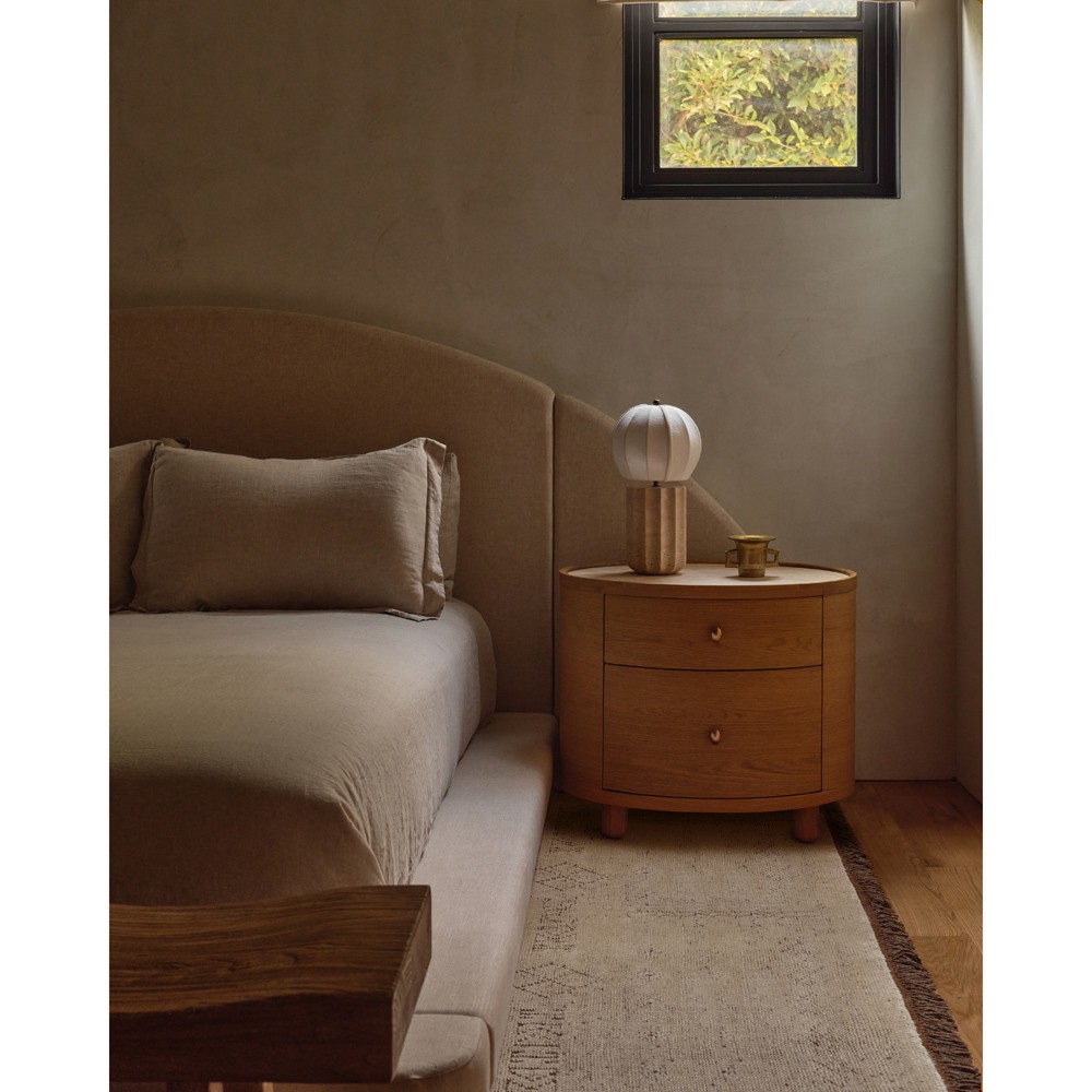 Portofino Coastal Natural Travertine White Linen Shade Table Lamp|