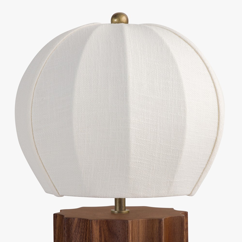 Portofino Coastal Brown Walnut White Linen Shade Table Lamp|