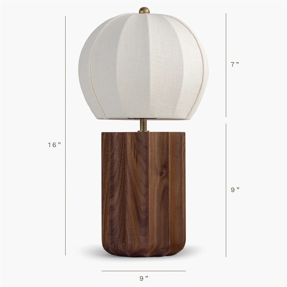 Portofino Coastal Brown Walnut White Linen Shade Table Lamp|