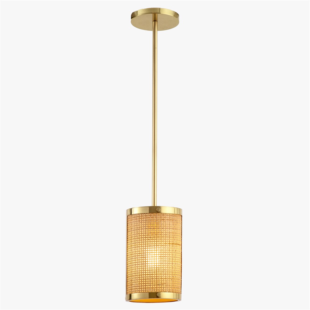 Sorella Coastal Beach Gold Metal Natural Rattan Shade Pendant|