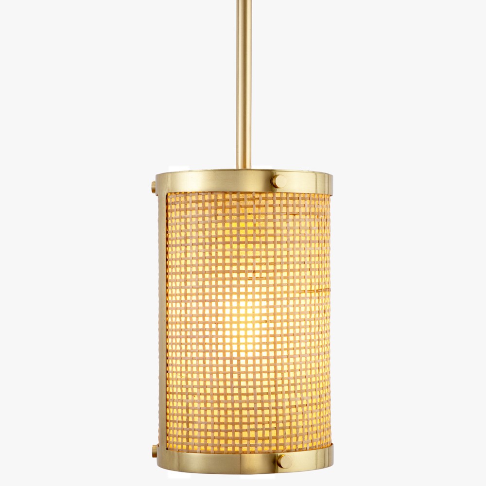 Sorella Coastal Beach Gold Metal Natural Rattan Shade Pendant|
