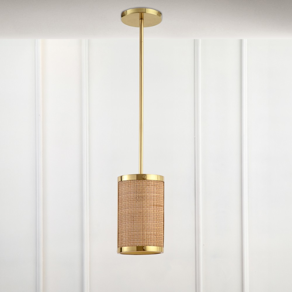 Sorella Coastal Beach Gold Metal Natural Rattan Shade Pendant|