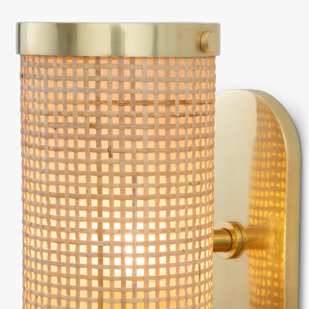 Sorella Coastal Beach Gold Accent Natural Rattan Sconce|
