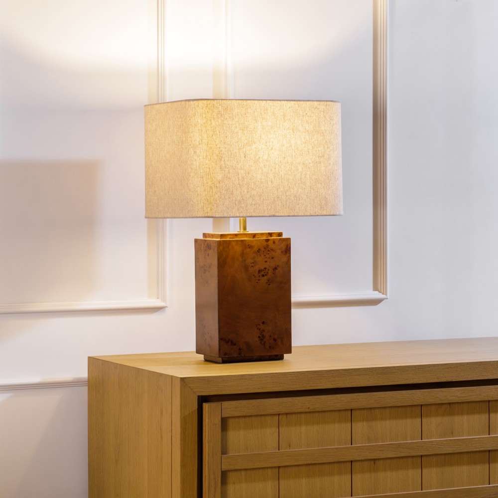 Bennett Modern Classic Dark Brown Burl Wood Table Lamp|