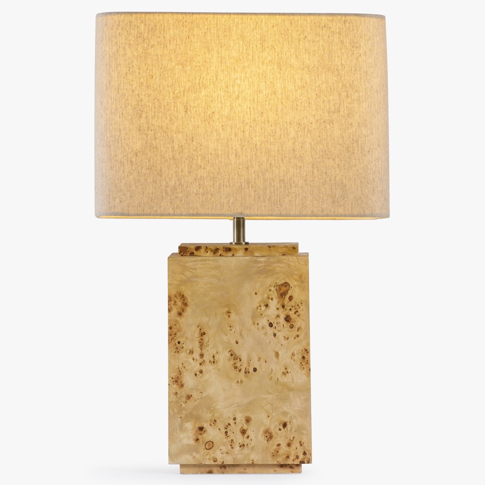 Bennett Modern Classic Light Brown Burl Wood Table Lamp|