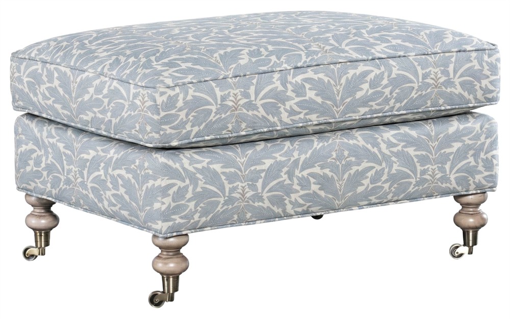 Carter Blue Porcelain Cotton Weave Ottoman|