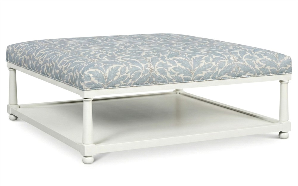 Hollis Blue Porcelain Cotton Weave Square Ottoman|