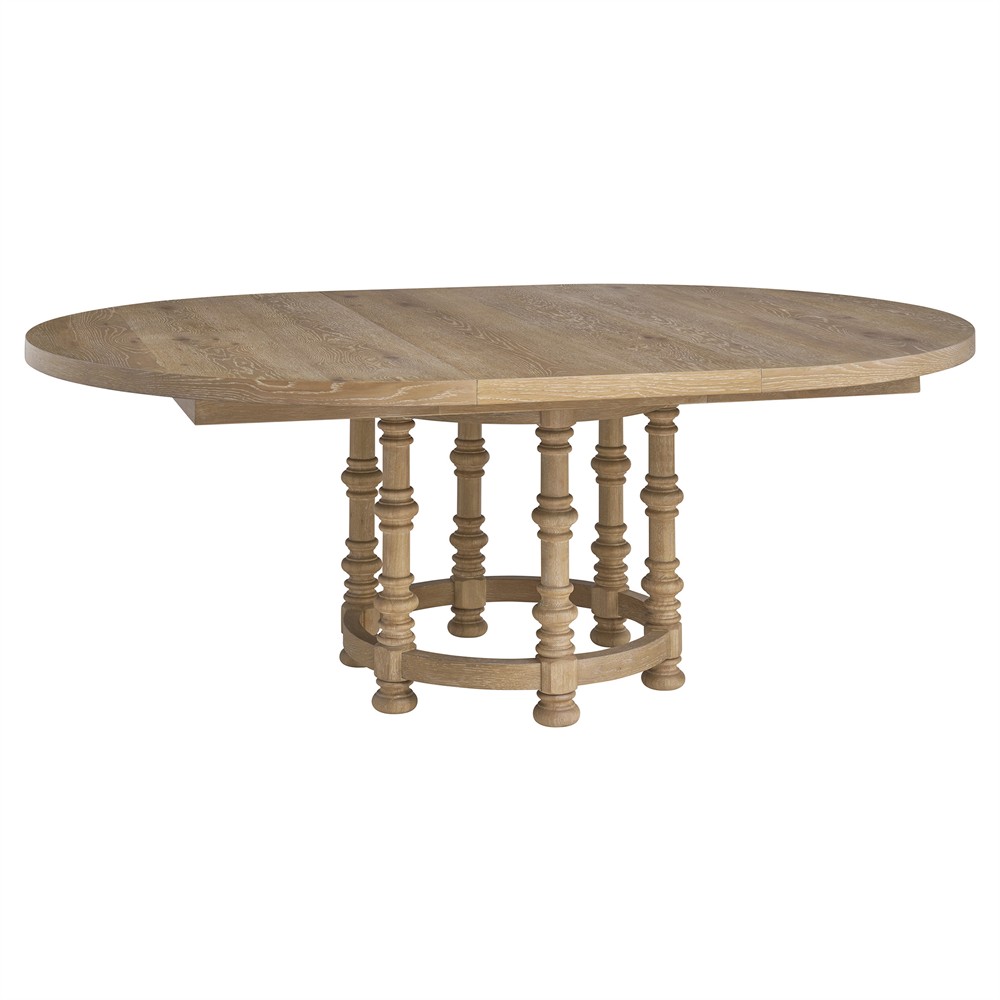 Ennisbrook Updated Traditional Brown Oak Wood Round Extendable Dining Table - 60-82"|