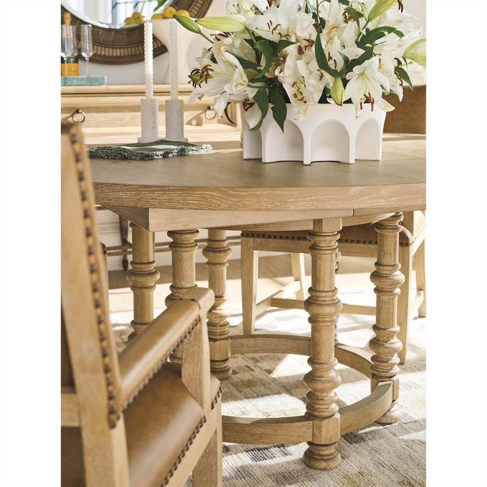 Ennisbrook Updated Traditional Brown Oak Wood Round Extendable Dining Table - 60-82"|