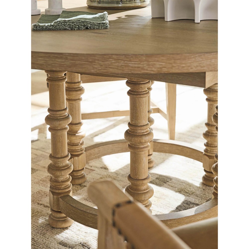 Ennisbrook Updated Traditional Brown Oak Wood Round Extendable Dining Table - 60-82"|