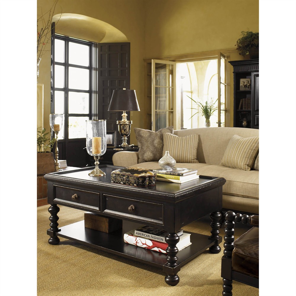 Explorer Updated Traditional Black Wood Rectangular Storage Coffee Table|