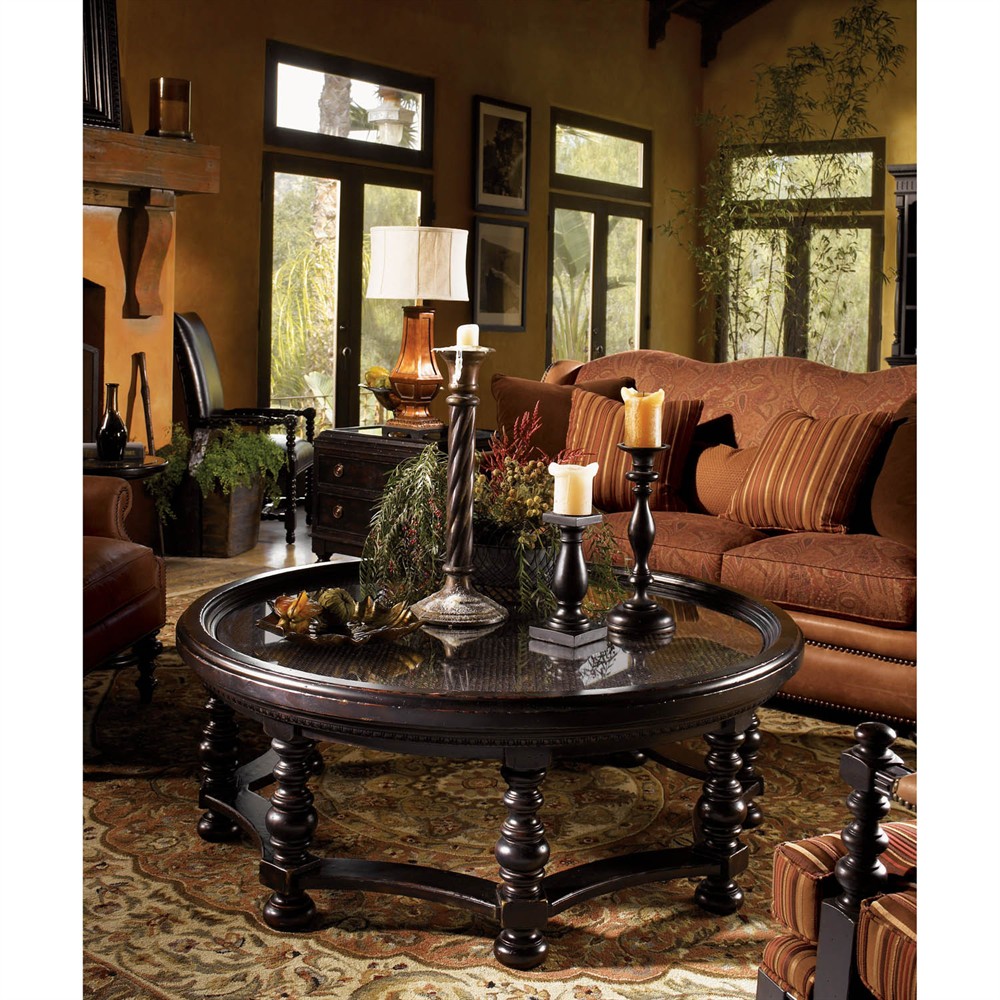 Plantation Updated Traditional Black Wood Round Coffee Table|