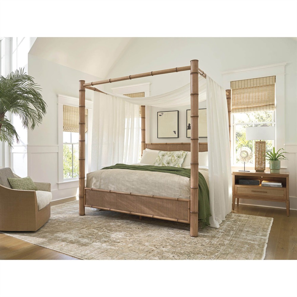 Elias Coastal Beach Brown Rattan Canopy Bed - Queen|