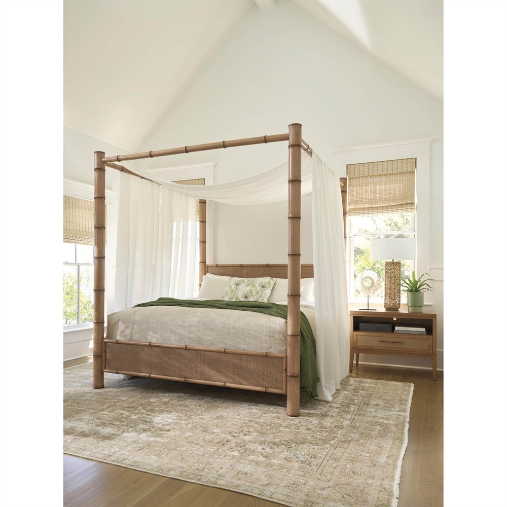 Elias Coastal Beach Brown Rattan Canopy Bed - Queen|