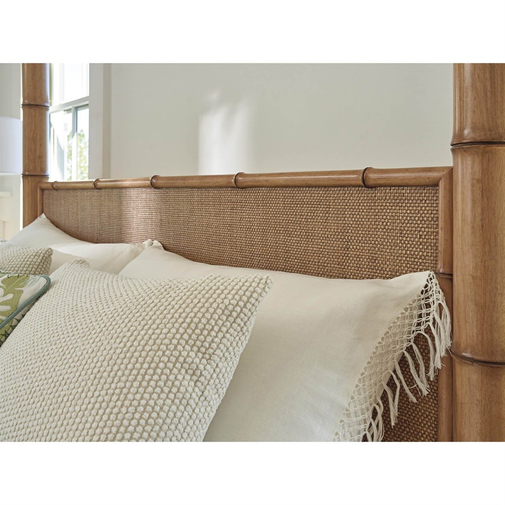 Elias Coastal Beach Brown Rattan Canopy Bed - Queen|