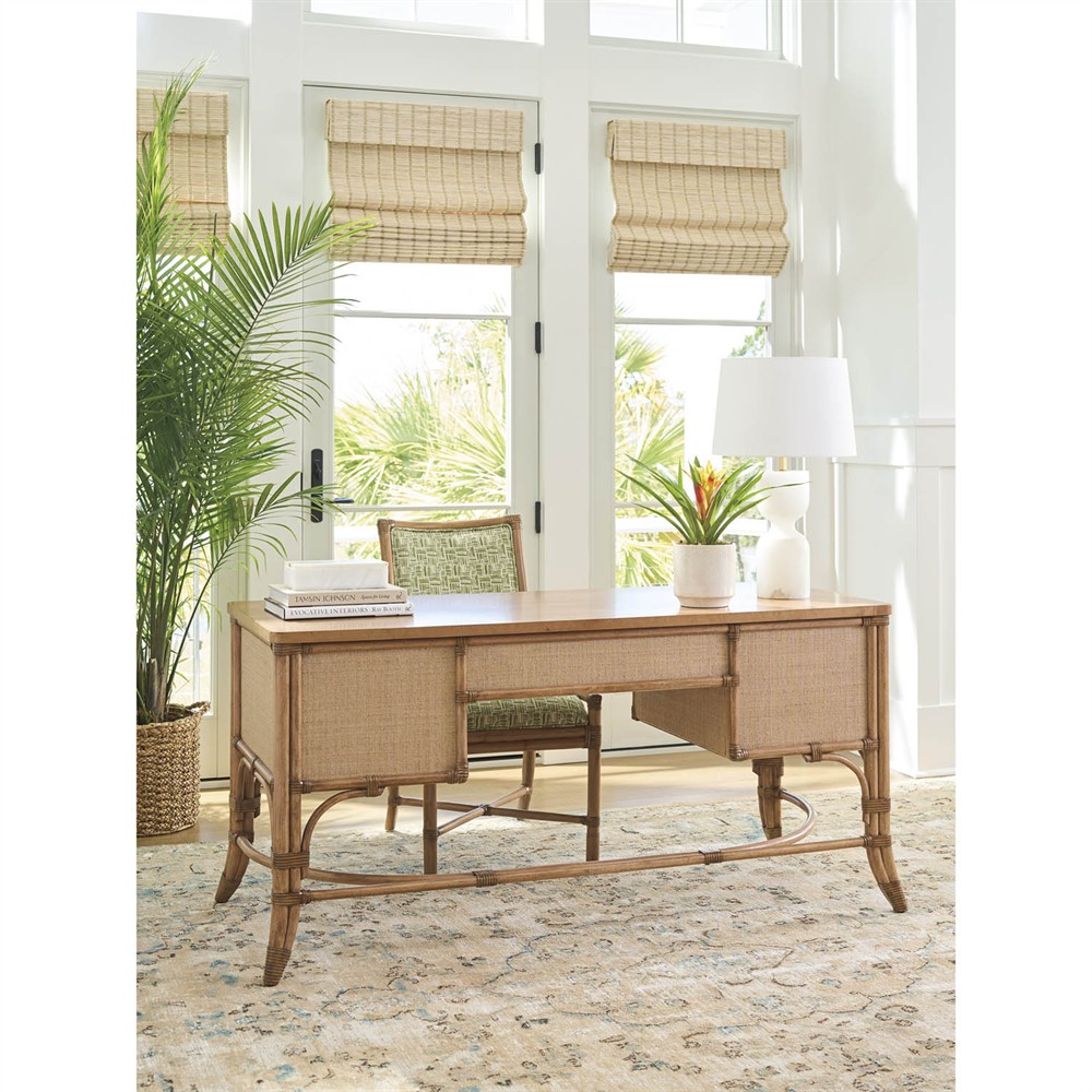 Noelle Coastal Beach Brown Rattan Desk|