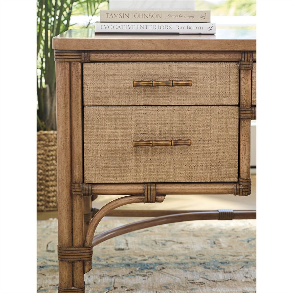 Noelle Coastal Beach Brown Rattan Desk|