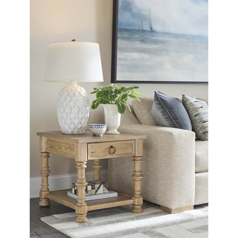 Hollister Updated Traditional Brown Oak Side Table|