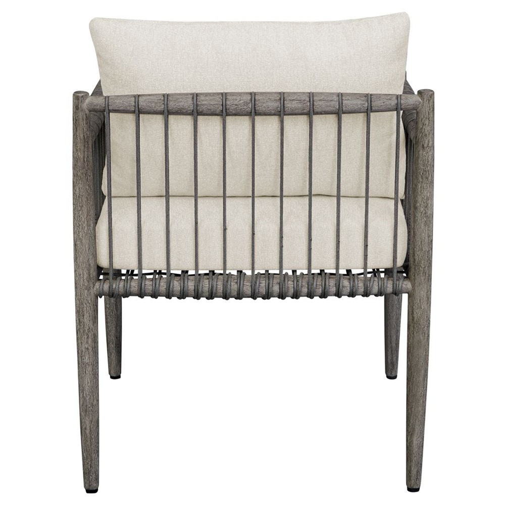 Dara Coastal Beach Grey Mahogany Wood Rope Outdoor Dining Arm Chair|