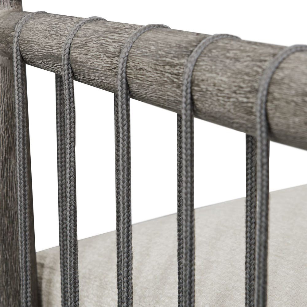 Dara Coastal Beach Grey Mahogany Wood Rope Outdoor Dining Arm Chair|