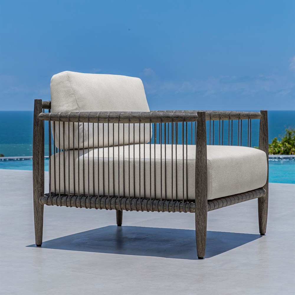 Dara Coastal Beach Grey Mahogany Wood Outdoor Lounge Chair|