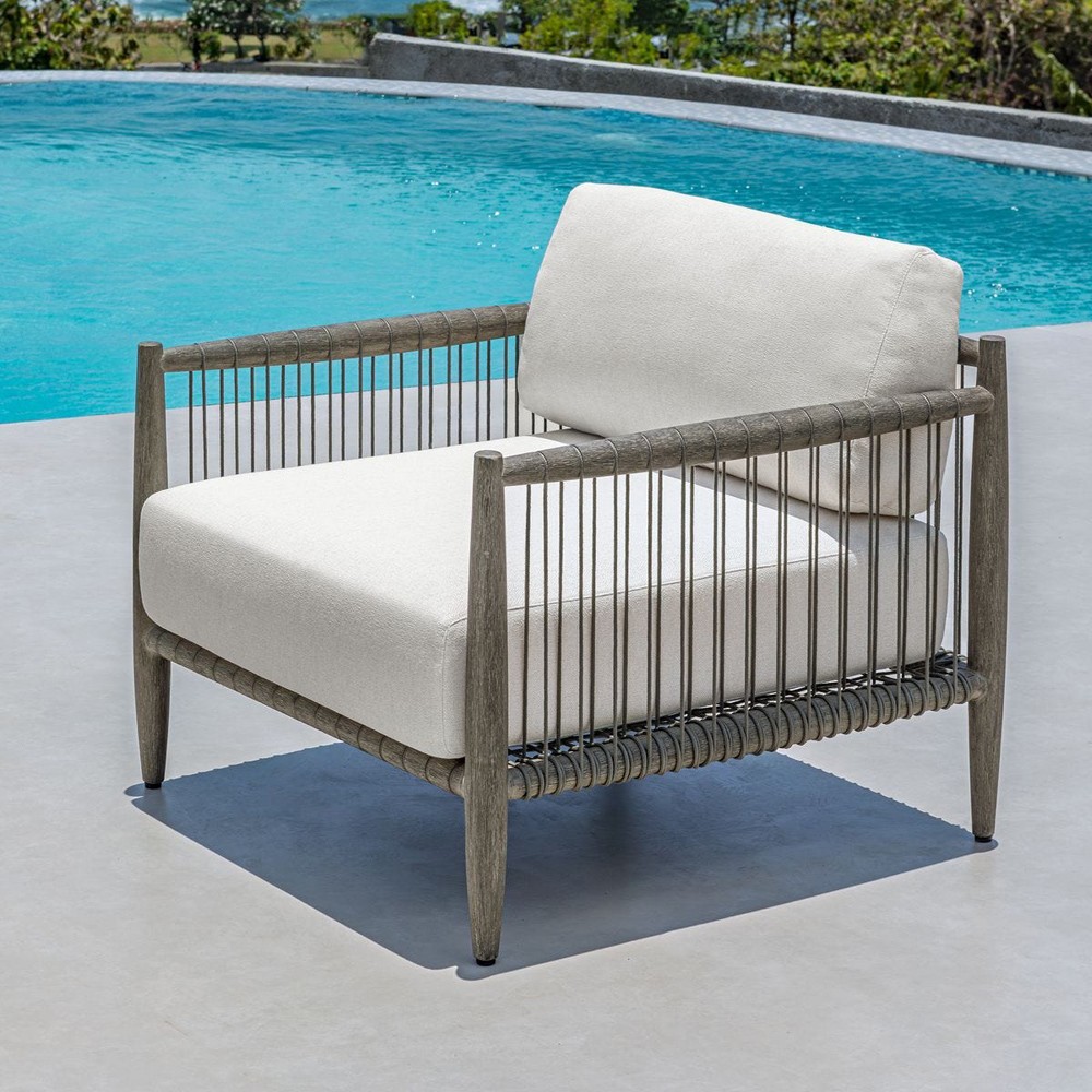 Dara Coastal Beach Grey Mahogany Wood Outdoor Lounge Chair|