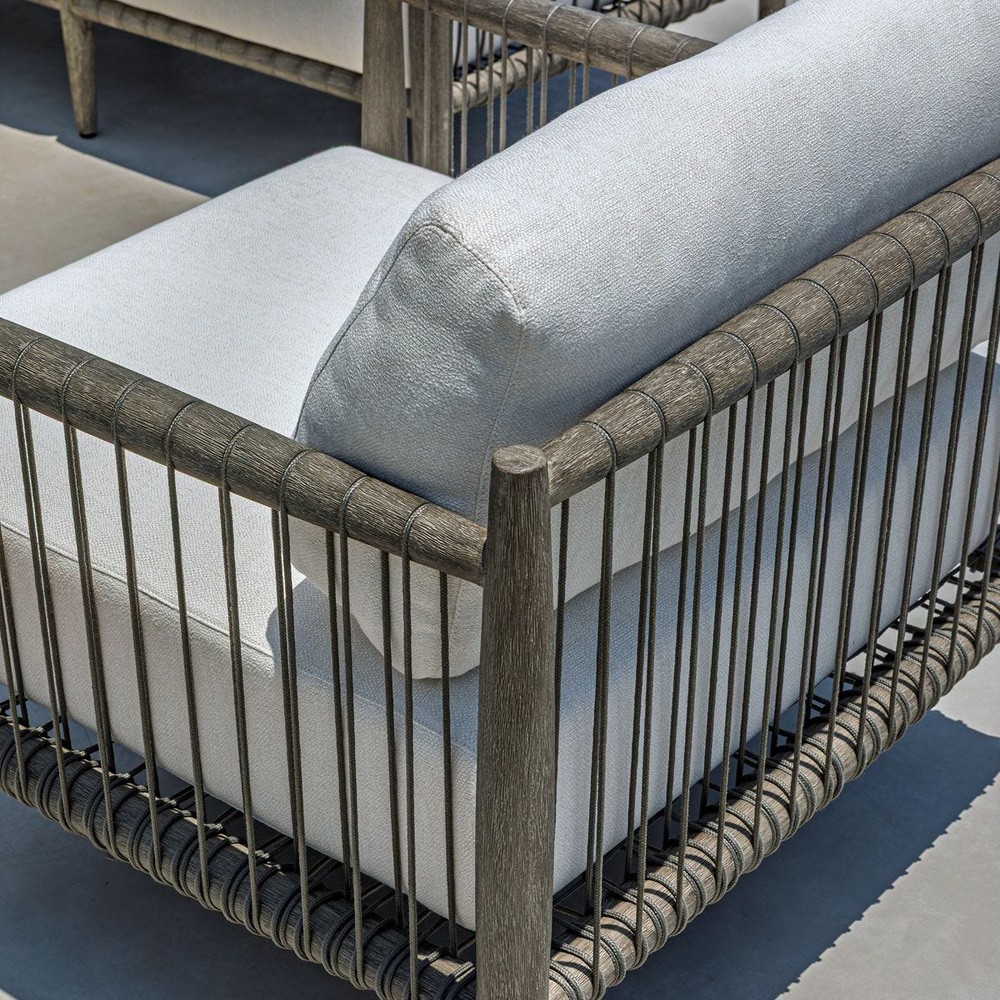 Dara Coastal Beach Grey Mahogany Wood Outdoor Lounge Chair|