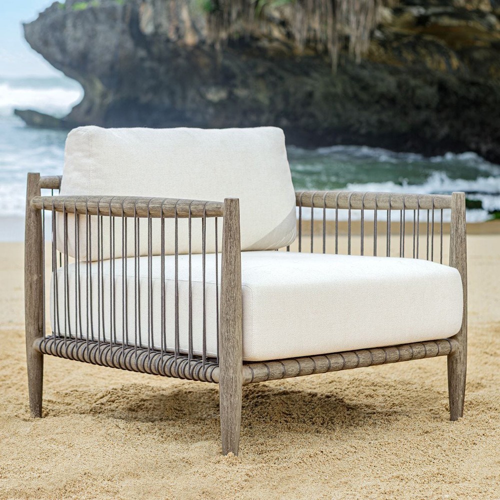 Dara Coastal Beach Grey Mahogany Wood Outdoor Lounge Chair|