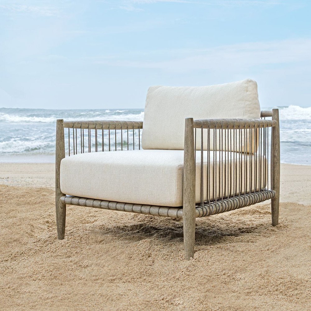Dara Coastal Beach Grey Mahogany Wood Outdoor Lounge Chair|